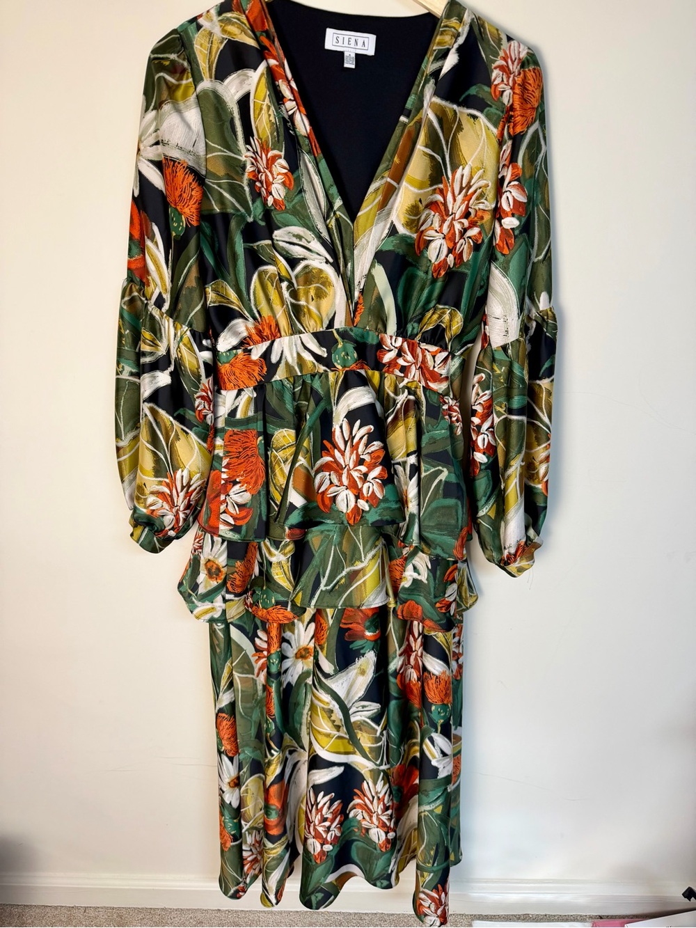 Siena Multicolor Tropical Floral Satin Maxi Dress
